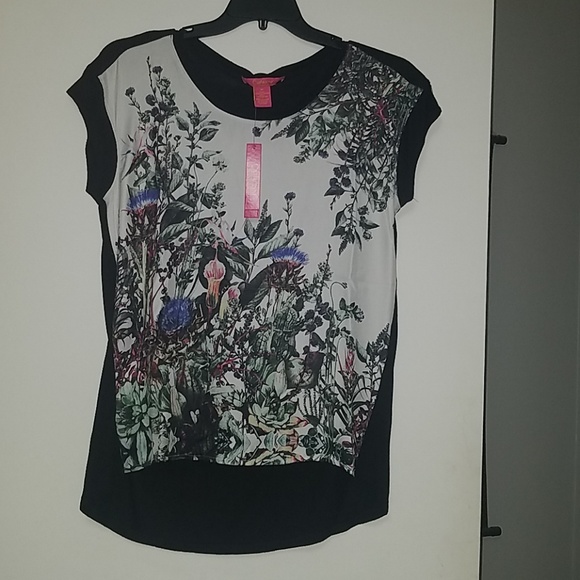 Black Catherine Malandrino  Floral Blouse - Picture 1 of 4